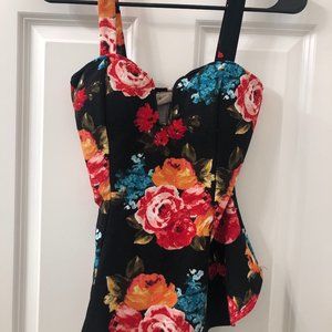 Sweetheart Bustier Multicolored Floral Print Women's Top in Size Medium
